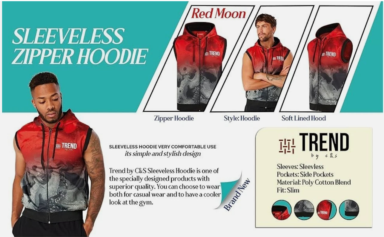 Trend by C & S Red Moon Sleeveless Zipper Hoodie