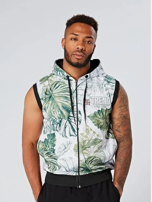 Trend by C & S Tropic Intensity Sleeveless Zipper Hoodie