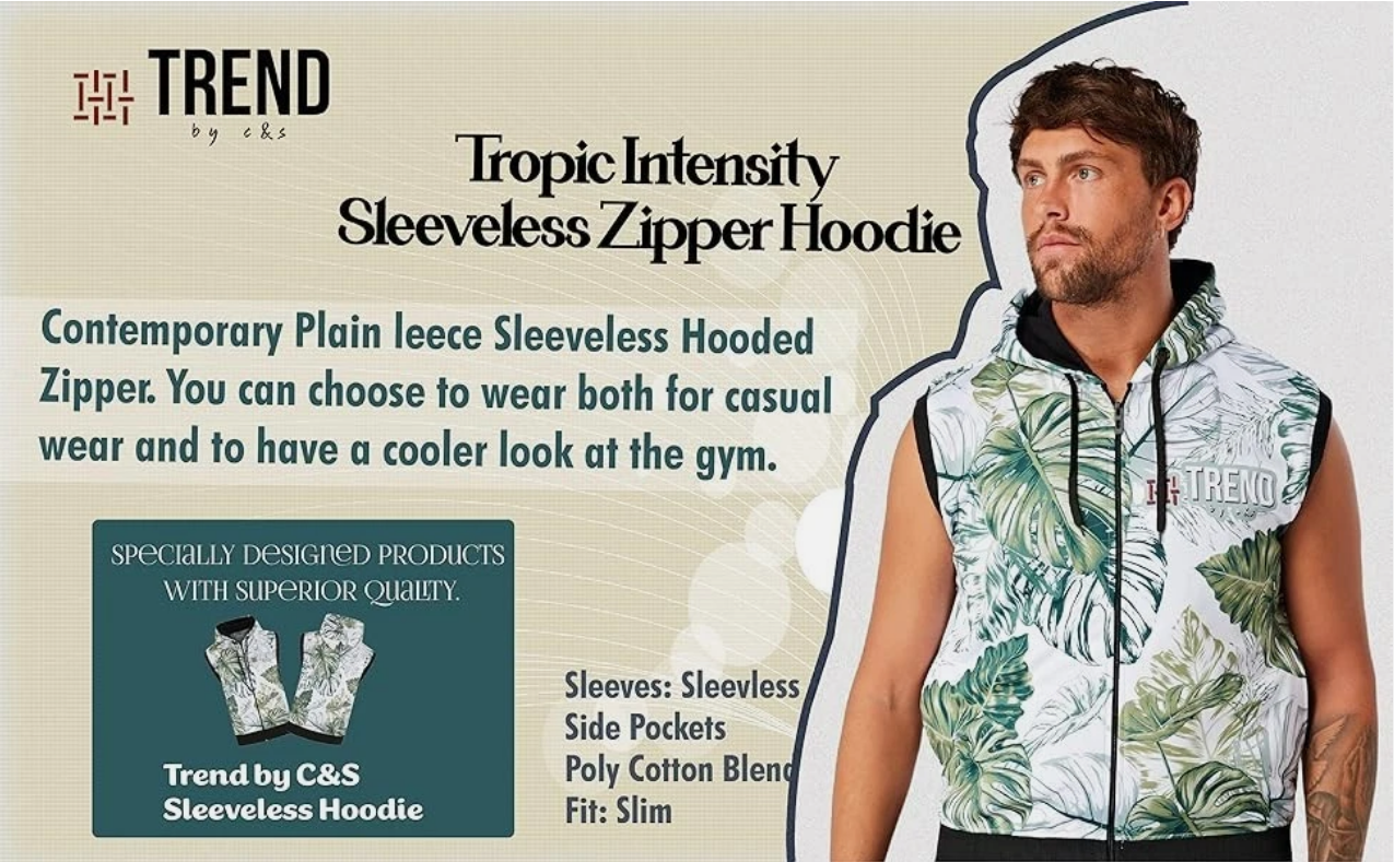 Trend by C & S Tropic Intensity Sleeveless Zipper Hoodie