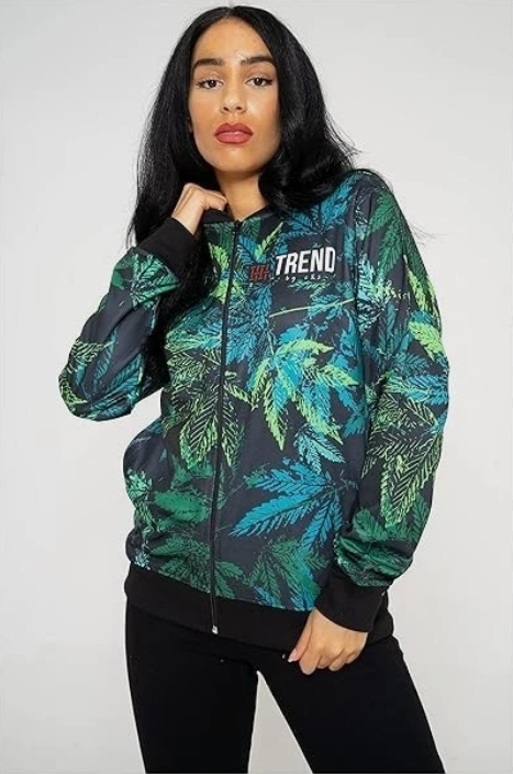 Trend by C & S Blue and Green Leaf Design Lightweight Fleece Jacket