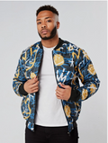 Blue and Yellow Graffiti Bomber Jacket