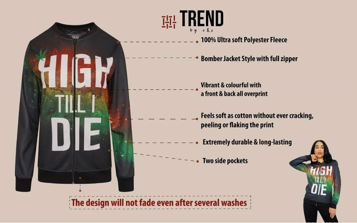 Trend by C & S High Till I Die Lightweight Unisex Fleece Style Jacket